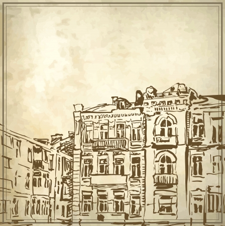 Sketchy drawing of historical building in grunge background  My own artworkのイラスト素材
