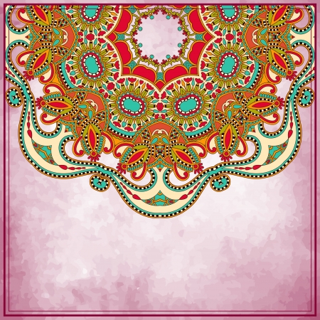 Flower circle design on grunge background with lace ornament. Template frame decoration for card design.のイラスト素材