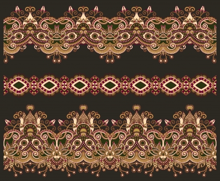 collection of seamless ornamental floral stripesのイラスト素材