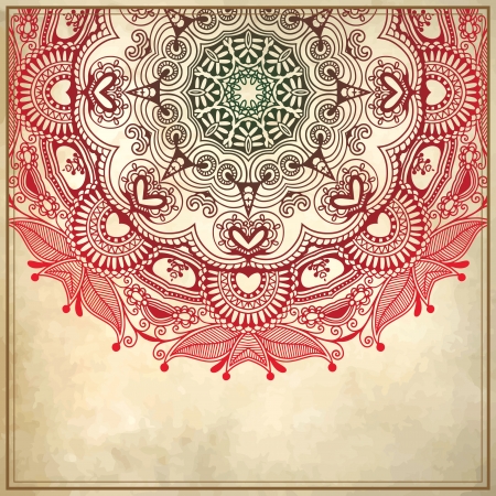 flower circle design on grunge background with lace ornamentのイラスト素材