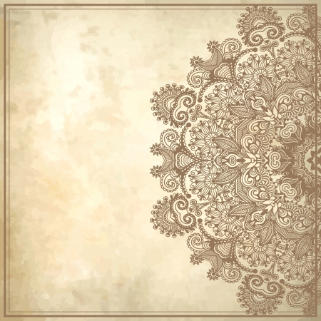 flower circle design on grunge background with lace ornamentのイラスト素材