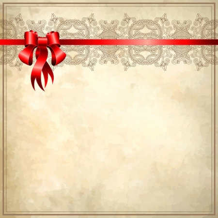 Holiday background with red ribbon on old paperのイラスト素材