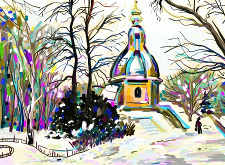 digital painting of winter landscapeのイラスト素材