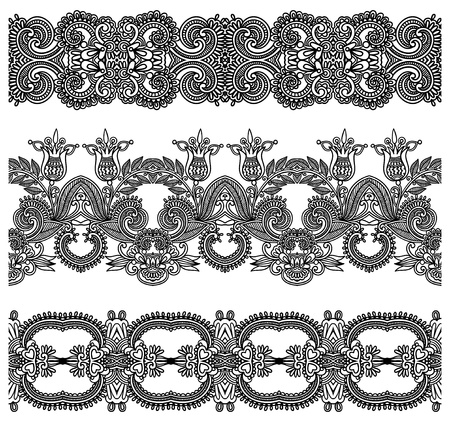 collection of seamless ornamental floral stripesのイラスト素材