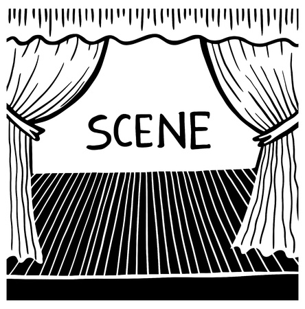 black and white doodle sketch ink drawing of scene, engraving styleのイラスト素材