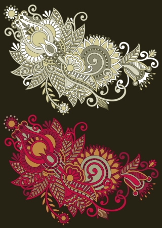 original hand draw line art ornate flower design. Ukrainian traditional styleのイラスト素材