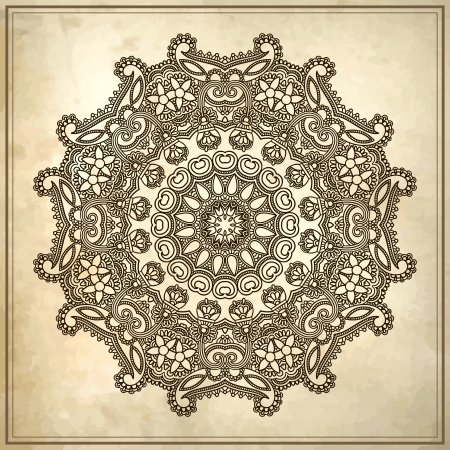 flower circle design on grunge background with lace ornamentのイラスト素材