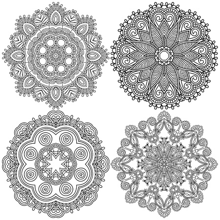 Circle black and white ornament, ornamental round lace collectionのイラスト素材