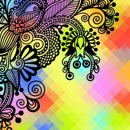square geometric composition with ethnic flower design, color pattern backgroundのイラスト素材