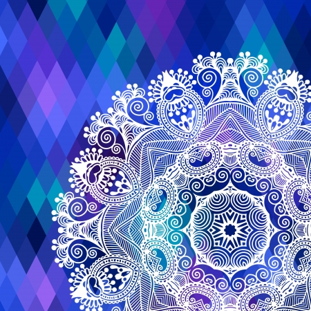 square geometric composition with ethnic flower circle design, color pattern backgroundのイラスト素材