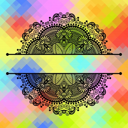 square geometric composition with ethnic flower design, color pattern backgroundのイラスト素材