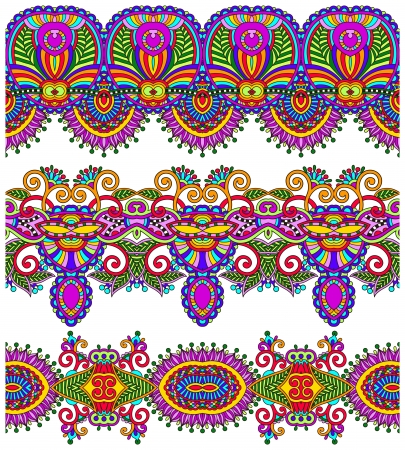 collection of seamless ornamental floral stripesのイラスト素材