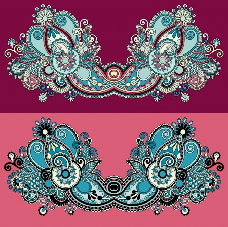 Neckline ornate floral paisley embroidery fashion design, ukrainian ethnic style. Good design for print clothes or shirt.のイラスト素材