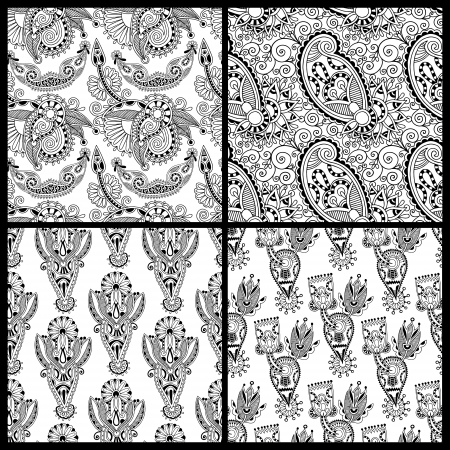 black and white ornate seamless flower paisley design background collectionのイラスト素材