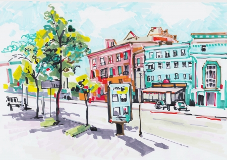 marker painting of cityscapeのイラスト素材