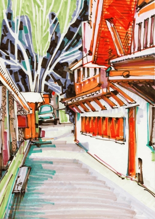 marker painting of cityscapeのイラスト素材