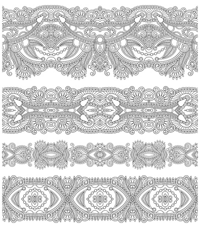 collection of seamless ornamental floral stripes, black and white collectionのイラスト素材