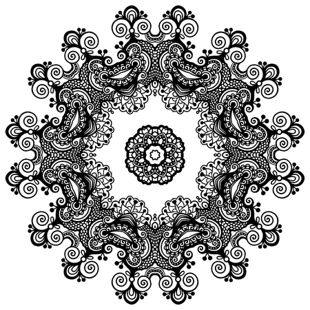 Circle lace ornament, round ornamental geometric doily pattern, black and white collectionのイラスト素材