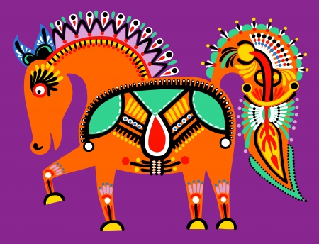 ukrainian tribal ethnic painting, unusual horse, folk illustrationのイラスト素材