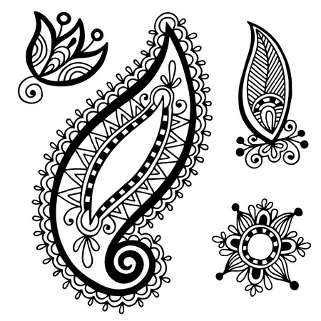 black line art ornate flower design collection, ukrainian ethnic style, autotrace of hand drawingのイラスト素材
