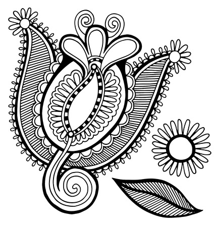 black line art ornate flower design collection, ukrainian ethnic style, autotrace of hand drawingのイラスト素材