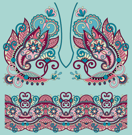 Neckline ornate floral paisley embroidery fashion design, ukrainian ethnic style. Good design for print clothes or shirtのイラスト素材