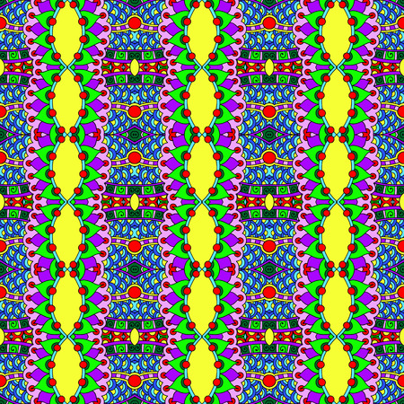 seamless geometry vintage pattern, ethnic style ornamental background, ornate floral decor for fabric design, endless textureのイラスト素材