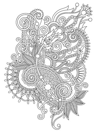 original hand draw line art ornate flower design. Ukrainian traditional style. Black and white collectionのイラスト素材