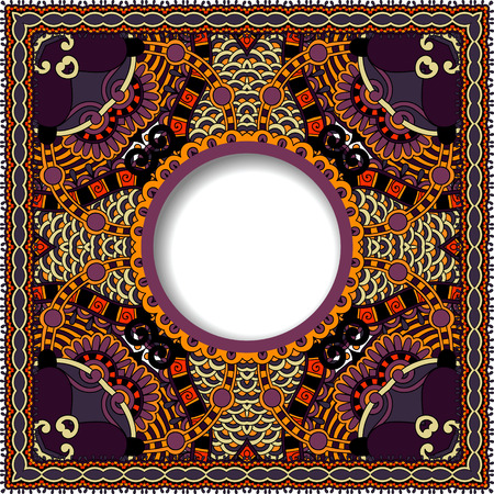 decorative pattern of ukrainian ethnic carpet design with place for your text, abstract tribal frame border, illustrationのイラスト素材