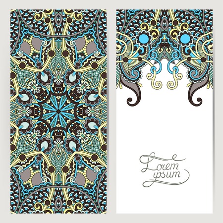 decorative label card for vintage design, ethnic pattern, antique greeting card, invitation with lace ornament, vector illustrationのイラスト素材