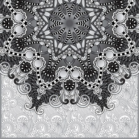 Circle grey lace ornament, round ornamental geometric doily pattern, black and white collectionのイラスト素材