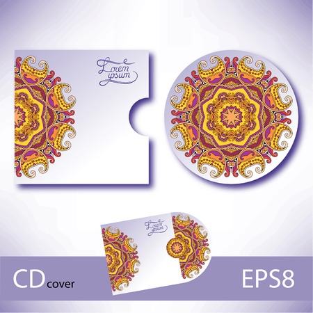 CD cover design template with ukrainian ethnic style ornament for your business, paisley pattern, vector illustrationのイラスト素材