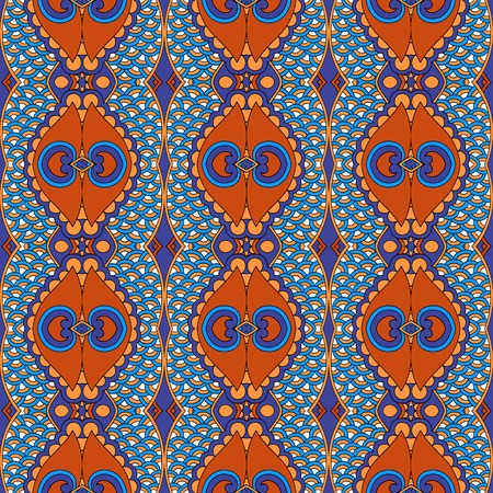 seamless geometry vintage pattern, ethnic style ornamental background, ornate floral decor for fabric design, endless texture, vector illustrationのイラスト素材