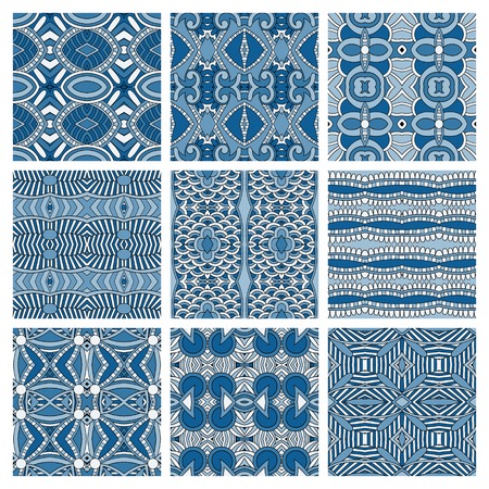 set of different seamless colored vintage geometric pattern, texture for wallpaper, web page background, fabric and wrapping paper design, vector illustrationのイラスト素材