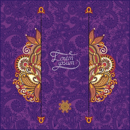 unusual floral ornamental template with place for your text, oriental vintage pattern for invitation party card, brochure design, postcard, packing, book coverのイラスト素材