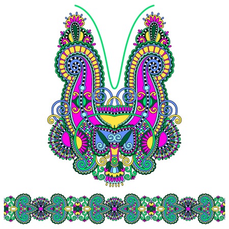 Neckline ornate floral paisley embroidery fashion design, ukrainian ethnic style. Good design for print clothes or shirt. Vector illustrationのイラスト素材