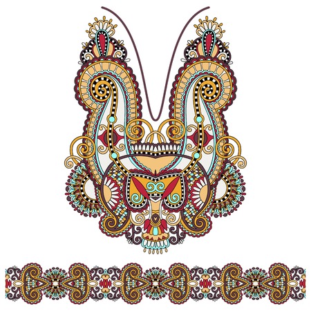 Neckline ornate floral paisley embroidery fashion design, ukrainian ethnic style. Good design for print clothes or shirt. Vector illustrationのイラスト素材