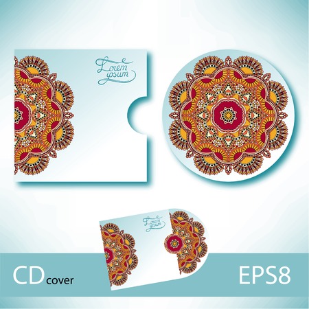 CD cover design template with ukrainian ethnic style ornament for your business, paisley pattern, vector illustrationのイラスト素材