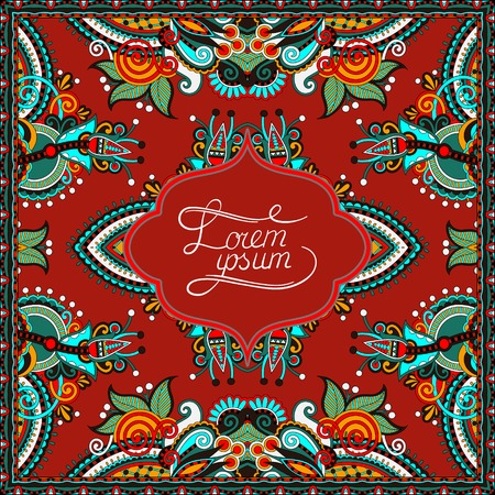 decorative pattern of ukrainian ethnic carpet design with place for your text, abstract tribal frame border, vector illustrationのイラスト素材