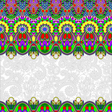 ornamental floral folkloric background for invitation, cover design, fabric pattern or page decoration, ethnic border on vintage flower background, vector illustrationのイラスト素材