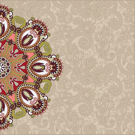 floral round pattern in ukrainian oriental ethnic style for your greeting card or invitation, template frame design for card, vintage lace doily, vector illustrationのイラスト素材