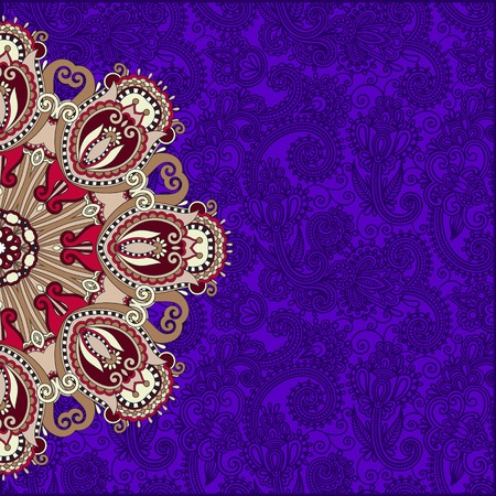 floral round pattern in ukrainian oriental ethnic style for your greeting card or invitation, template frame design for card, vintage lace doily, vector illustrationのイラスト素材