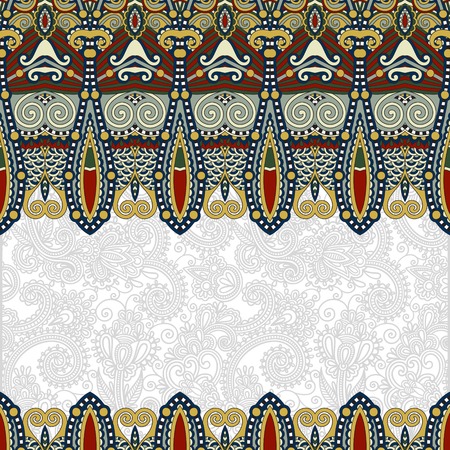 ornamental floral folkloric background for invitation, cover design, fabric pattern or page decoration, ethnic border on vintage flower background, vector illustrationのイラスト素材