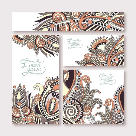 collection of decorative floral greeting cards in vintage style, ethnic pattern, vector illustrationのイラスト素材
