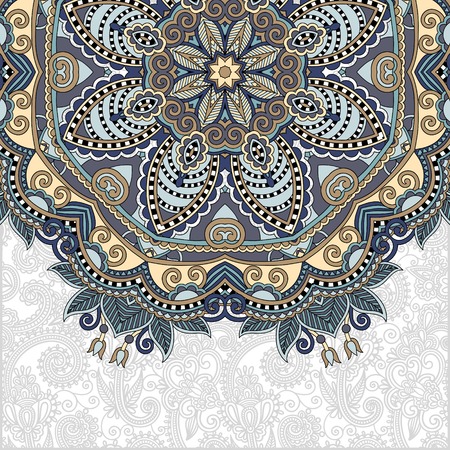 floral round pattern in ukrainian oriental ethnic style for your greeting card or invitation, template frame design for card, vintage lace doily, vector illustrationのイラスト素材