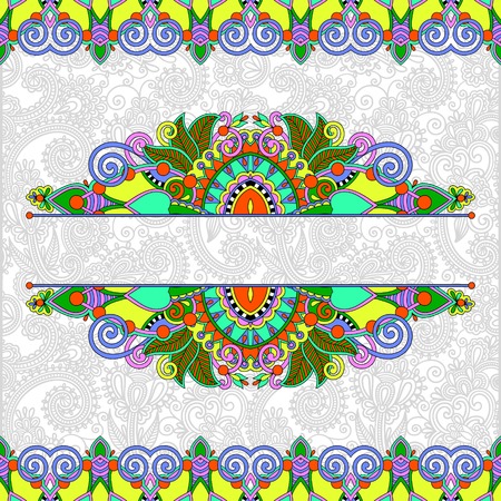 floral decorative invitation card, vintage paisley frame design, flower divider and page decoration on ornamental background, vector illustrationのイラスト素材