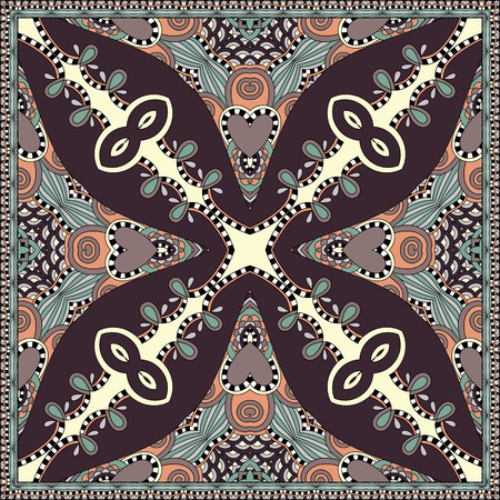 silk neck scarf or kerchief square pattern design in ukrainian karakoko style for print on fabric, vector illustrationのイラスト素材