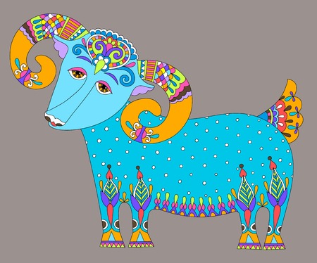 goat symbol of 2015 year, decorative drawing in ethnic style, vector illustrationのイラスト素材