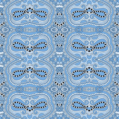 seamless geometry vintage pattern, blue colour ornamental background, ornate floral decor for fabric design, endless texture, vector illustrationのイラスト素材