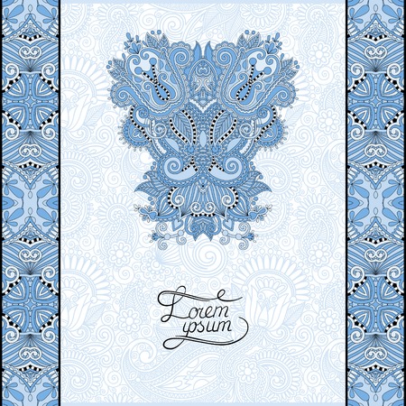 blue colour invitation card with neat ethnic background, royal ornamental design element for menu, packing, web decoration, book cover, brochure and otherのイラスト素材